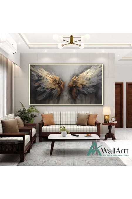 Golden Wings 3d III Heavy Textured Partial Oil Painting